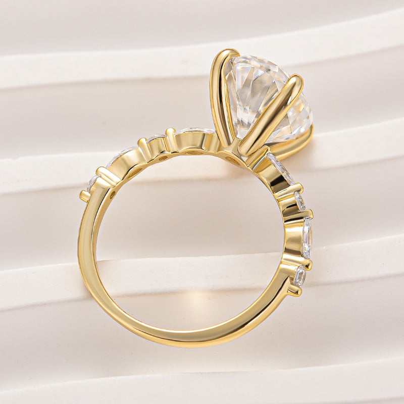 Moissanite 5.5Ct Oval Cut Side Stone Yellow Gold Engagement Ring