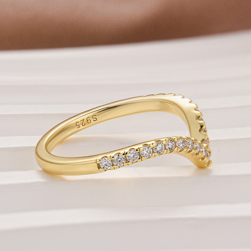 Moissanite Yellow Gold Petite Pavé Curved Matching Wedding Ring