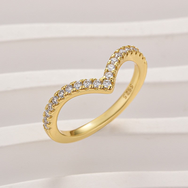 Moissanite Yellow Gold Petite Pavé Curved Matching Wedding Ring