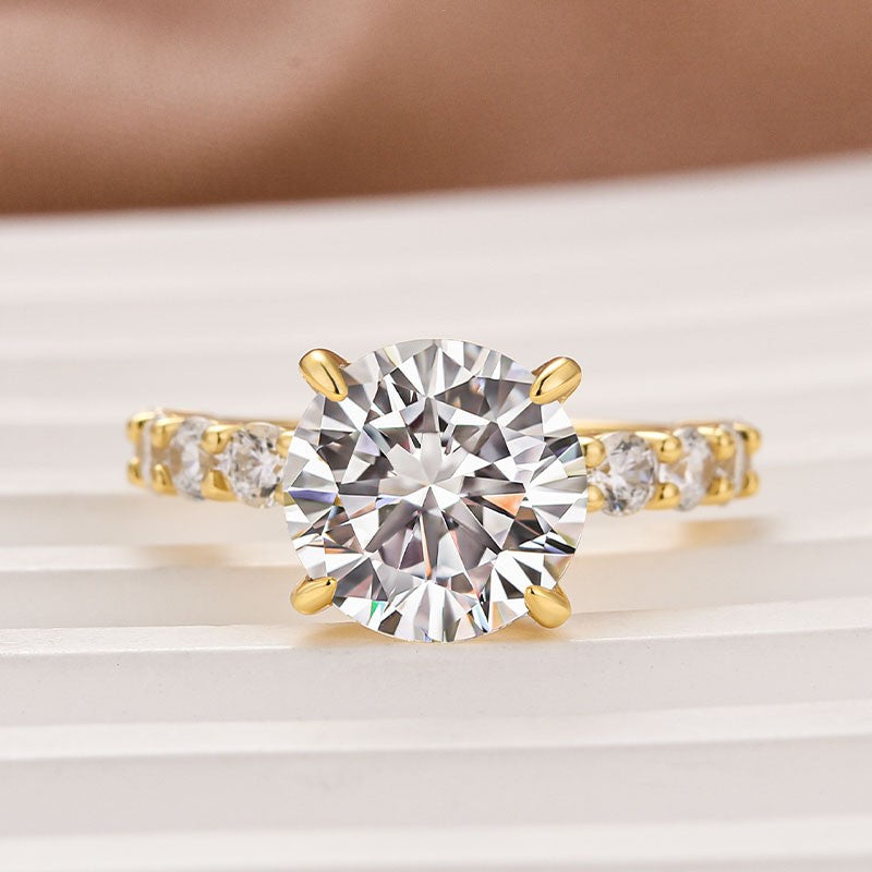 Rodiffy Moissanite 4.0 Ct Round Yellow Gold Engagement Ring