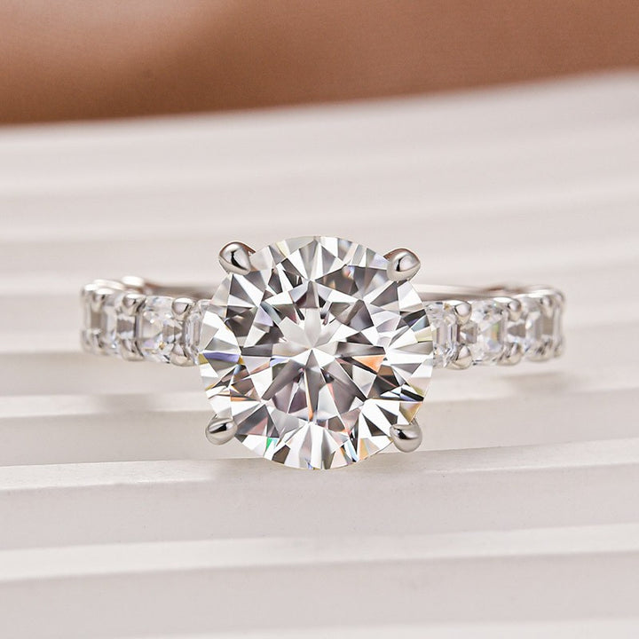 Rodiffy Moissanite 4.0 Ct Round White Gold Engagement Ring with Asscher Cut Wedding Band