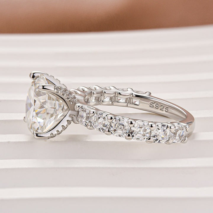 Rodiffy Moissanite 4.0 Ct Round White Gold Engagement Ring with Asscher Cut Wedding Band