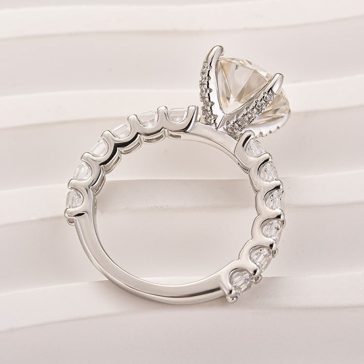 Rodiffy Moissanite 4.0 Ct Round White Gold Engagement Ring with Asscher Cut Wedding Band
