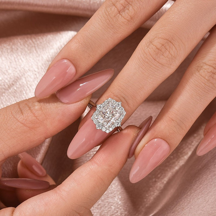 Rodiffy Moissanite 3.0Ct White Gold Halo Radiant Cut Engagement Ring