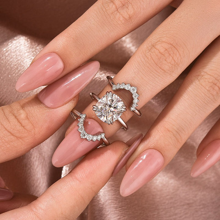Moissanite 4.5Ct Cushion Cut White Gold Wedding Ring Set