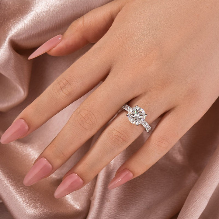 Rodiffy Moissanite 4.0 Ct Round White Gold Engagement Ring with Asscher Cut Wedding Band