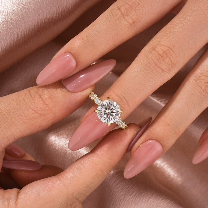 Rodiffy Moissanite 2.0Ct~4.0 Ct Round Yellow Gold Engagement Ring