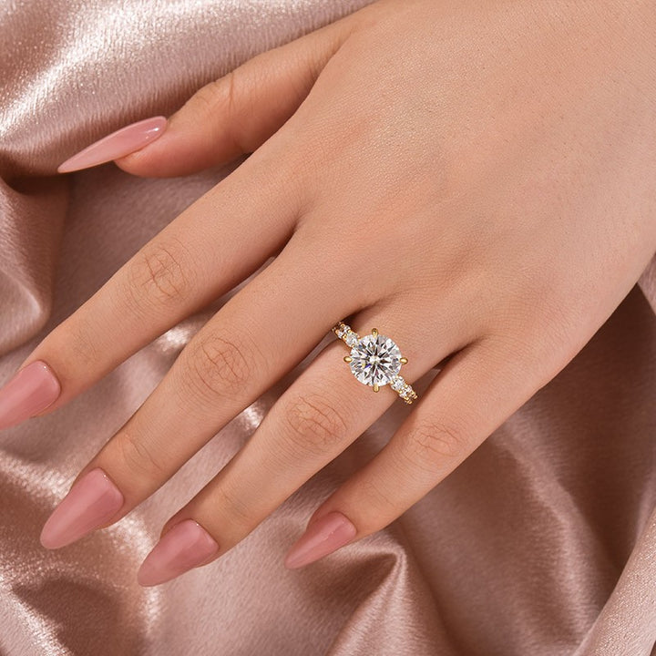 Rodiffy Moissanite 2.0Ct~4.0 Ct Round Yellow Gold Engagement Ring