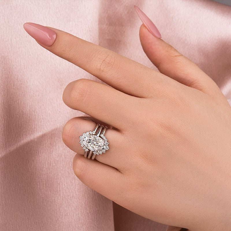 Moissanite 4.0Ct Solitaire Oval Cut White Gold Wedding Ring Set