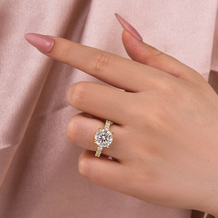 Rodiffy Moissanite 2.0Ct~4.0 Ct Round Yellow Gold Engagement Ring