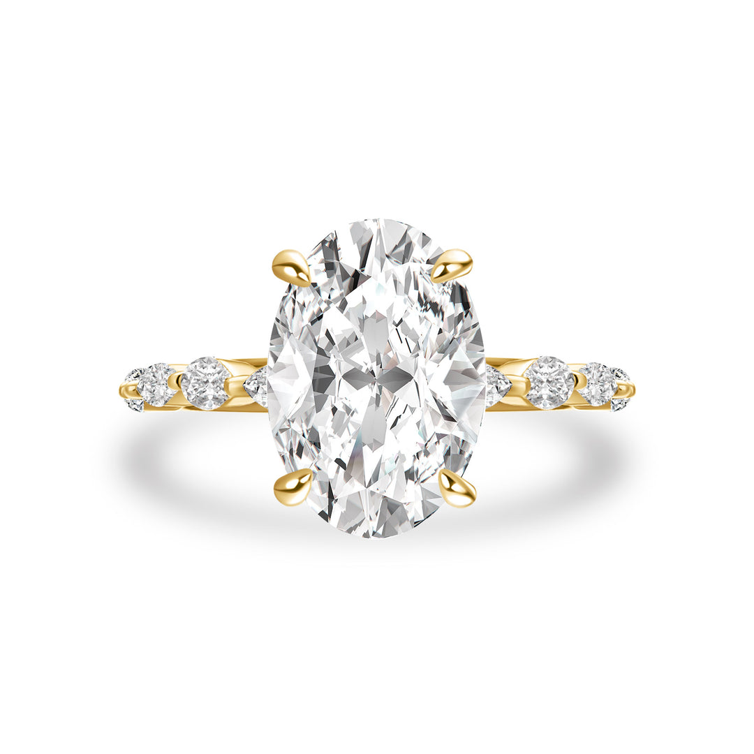 Moissanite 5.5Ct Oval Cut Side Stone Yellow Gold Engagement Ring
