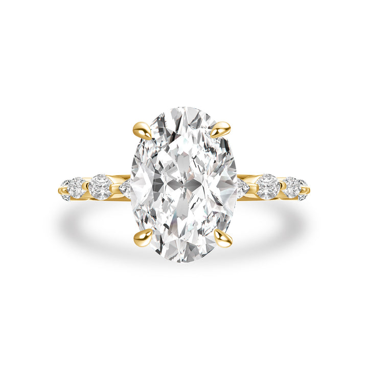 Moissanite 5.5Ct Oval Cut Side Stone Yellow Gold Engagement Ring