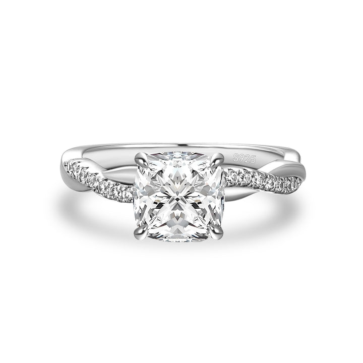 Moissanite 2.0Ct Cushion Cut Twist Engagement Ring Travel Ring In Sterling Silver