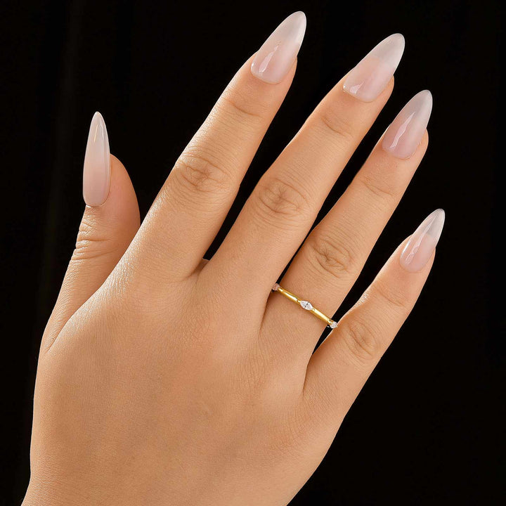 Moissanite Yellow Gold Marquise Cut Wedding Band