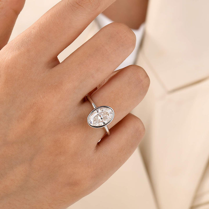 Moissanite 3.0Ct Oval Cut Bezel Set Solitaire Engagement Ring
