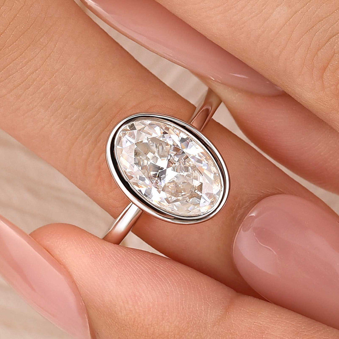Moissanite 3.0Ct Oval Cut Bezel Set Solitaire Engagement Ring