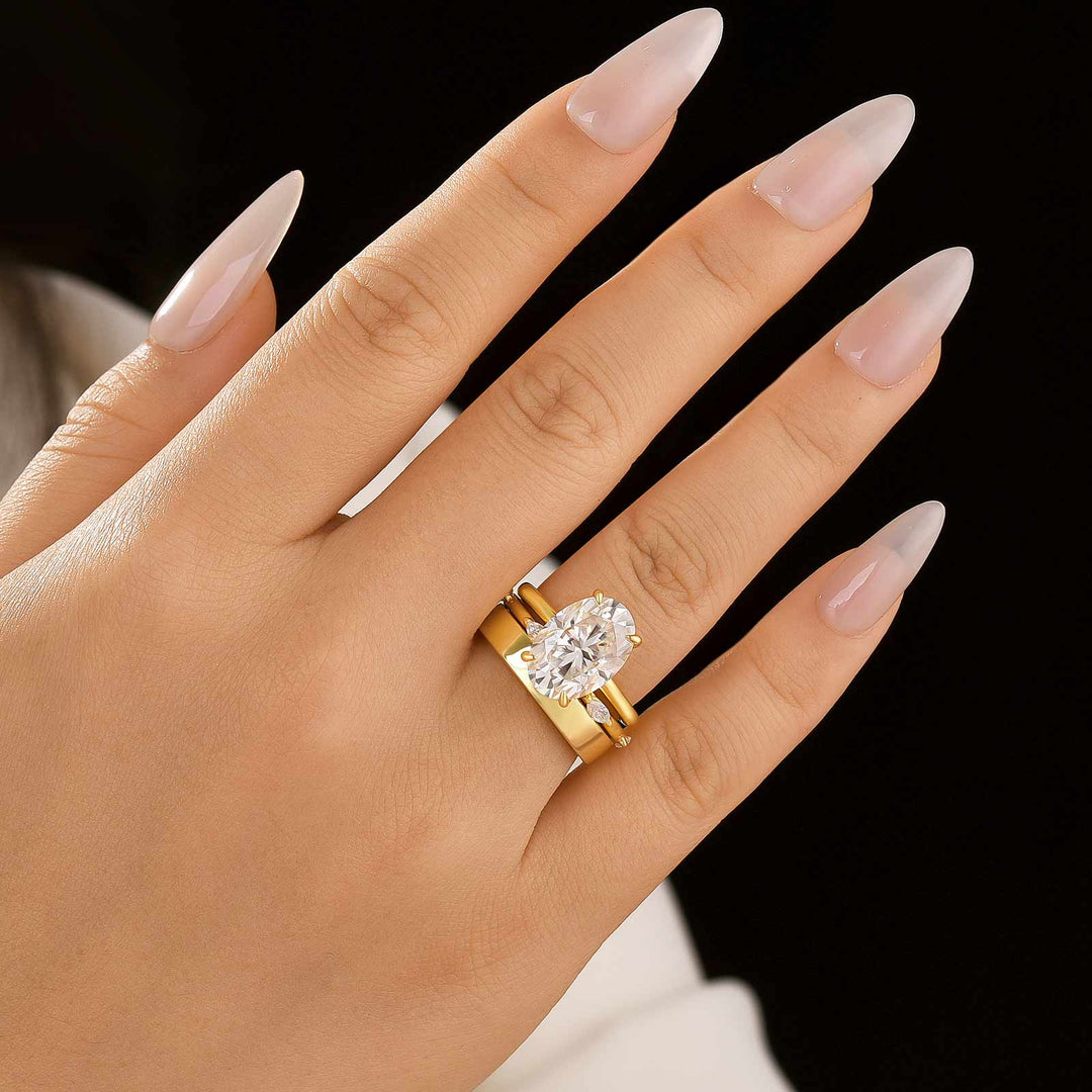 Moissanite 3PC 5.5 Ct Oval Cut Yellow Gold Wedding Ring Set For Women