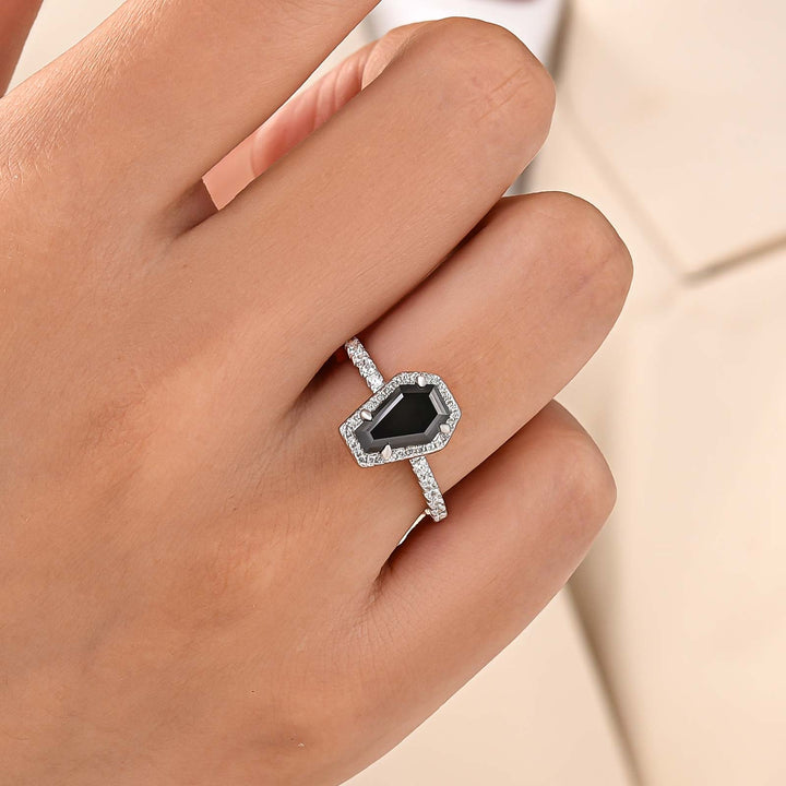 Moissanite 1.7Ct Black Coffin Cut Halo Engagement Ring