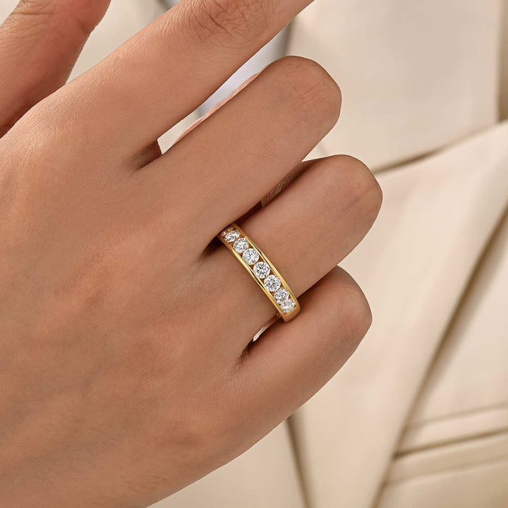 Moissanite 0.9Ct Channel Setting Round Cut Half Eternity Band