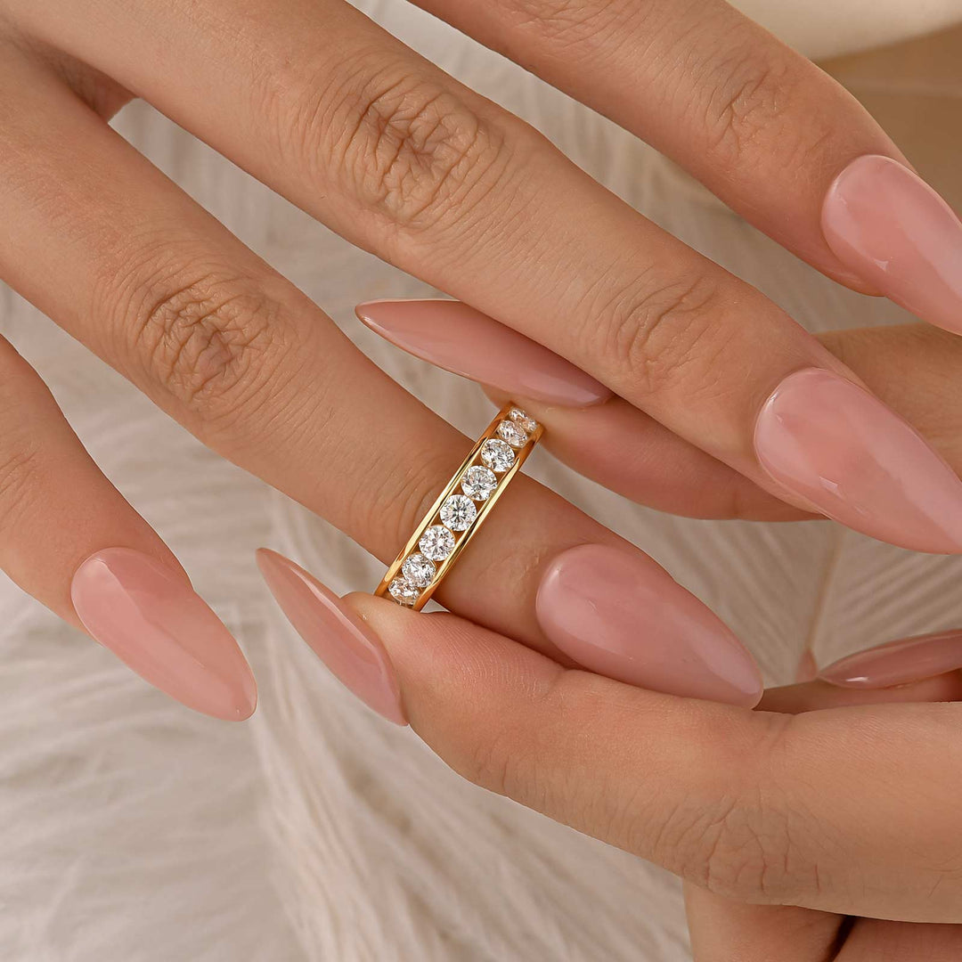 Moissanite 0.9Ct Channel Setting Round Cut Half Eternity Band