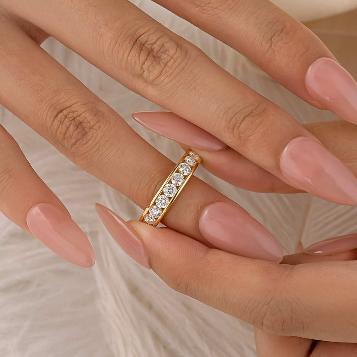 Moissanite 0.9Ct Channel Setting Round Cut Half Eternity Band
