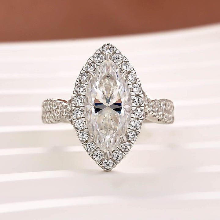 S925 Moissanite 3.0Ct White Marquise Cut Halo Engagement Ring 925 Sterling Silver Promise Ring For Women