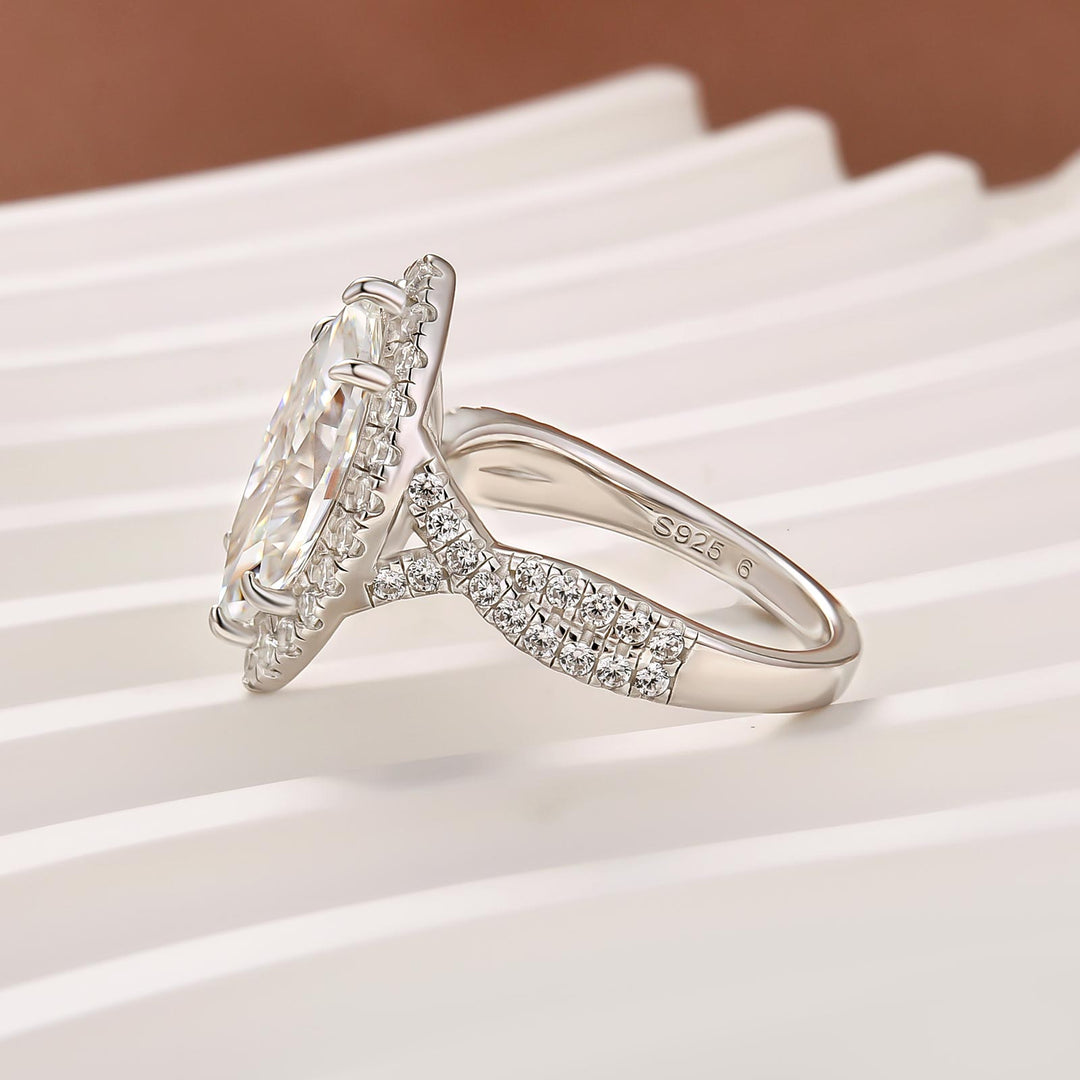 S925 Moissanite 3.0Ct White Marquise Cut Halo Engagement Ring 925 Sterling Silver Promise Ring For Women