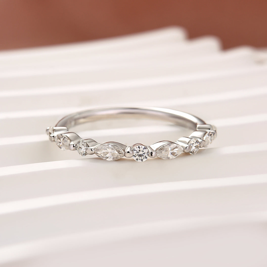 Rodiffy Moissanite 0.55 Ct Marquise-Round White Gold Wedding Band