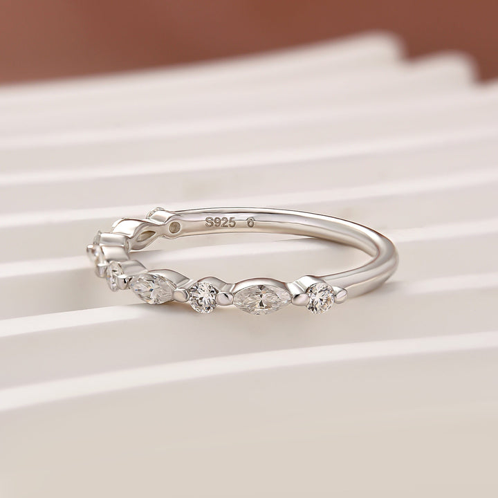 Rodiffy Moissanite 0.55 Ct Marquise-Round White Gold Wedding Band
