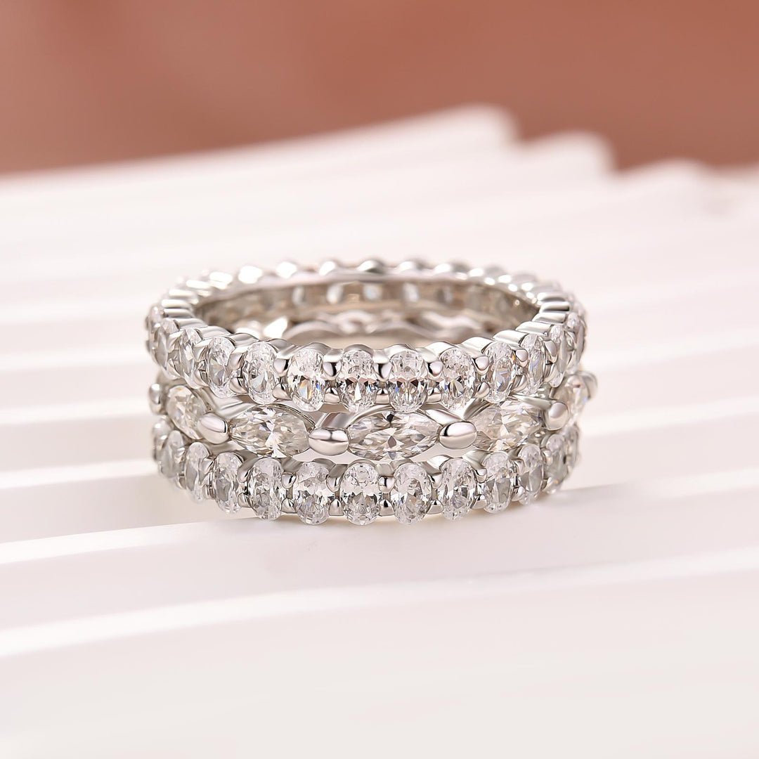 Moissanite 3PC Oval Cut & Marquise Cut Wedding Band Set For Women In Sterling Silver