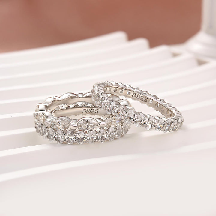 Moissanite 3PC Oval Cut &amp; Marquise Cut Wedding Band Set For Women In Sterling Silver