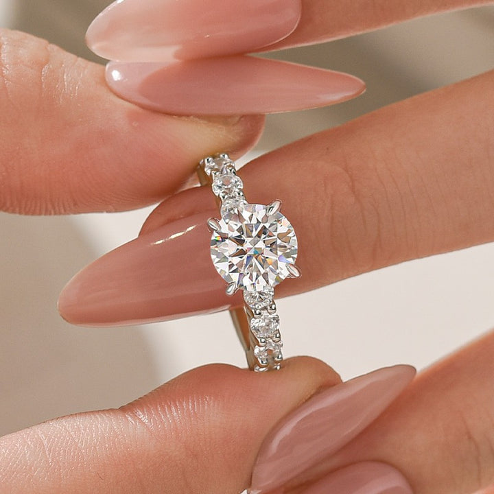 Rodiffy Moissanite 2.0Ct Round White Gold White/Green Stone Engagement Ring