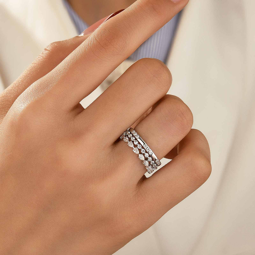 Moissanite 3.3Ct Round Cut & Pear Cut Wedding Band Set For Women In Sterling Silver