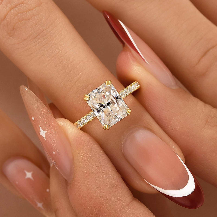 Rodiffy Moissanite 4.5 Ct/3.0Ct Radiant Cut Yellow Gold Engagement Ring For Women