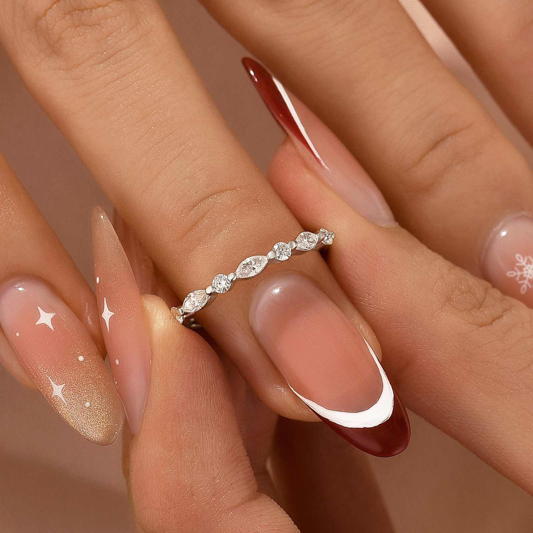 Rodiffy Moissanite 0.55 Ct Marquise-Round White Gold Wedding Band