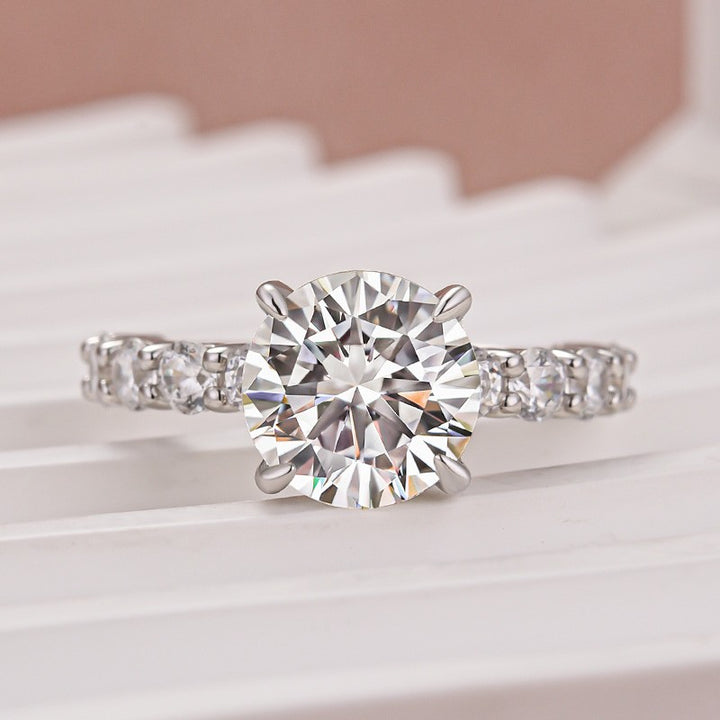 Rodiffy Moissanite 3.0Ct Round White Gold Engagement Ring