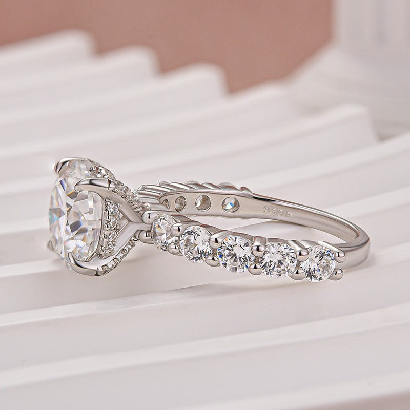 Rodiffy Moissanite 3.0Ct Round White Gold Engagement Ring