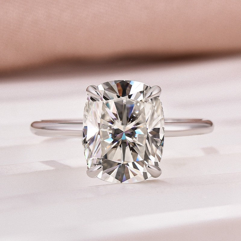 Moissanite Solitaire 4.0 Ct Cushion Cut White Gold Engagement Ring