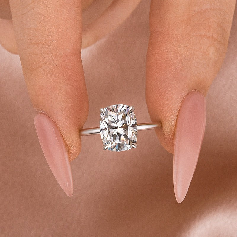 Moissanite Solitaire 4.0 Ct Cushion Cut White Gold Engagement Ring