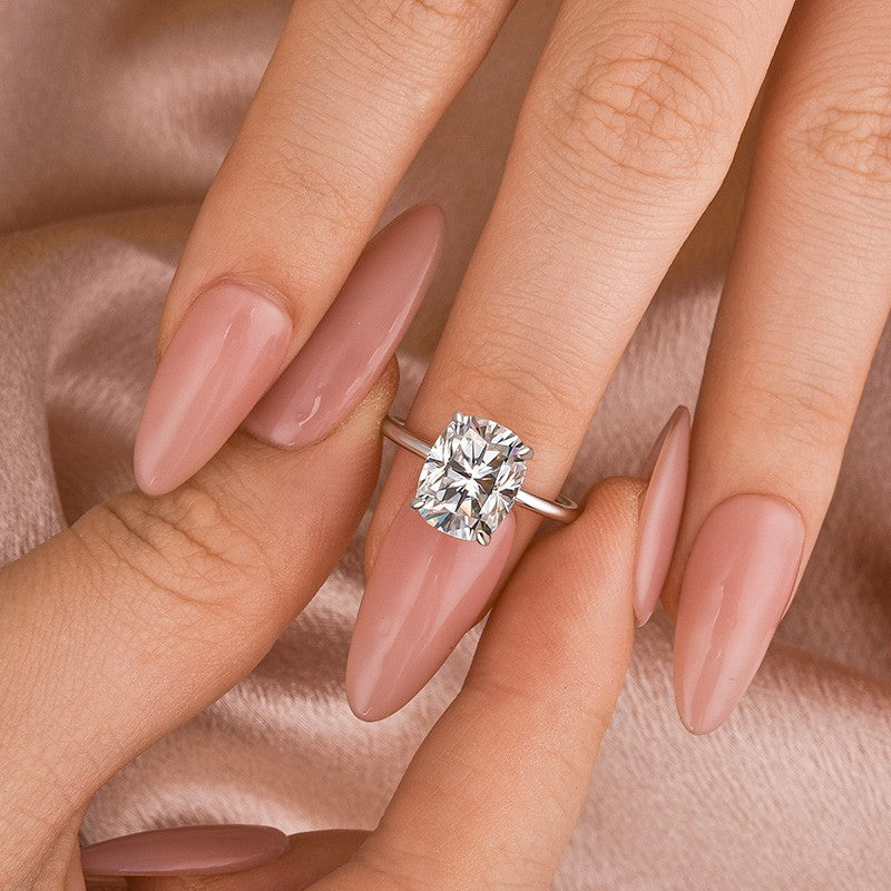 Moissanite Solitaire 4.0 Ct Cushion Cut White Gold Engagement Ring