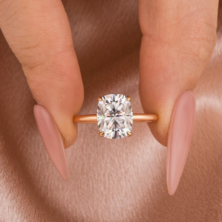 Moissanite Solitaire 4.0 Ct Cushion Cut Rose Gold Engagement Ring