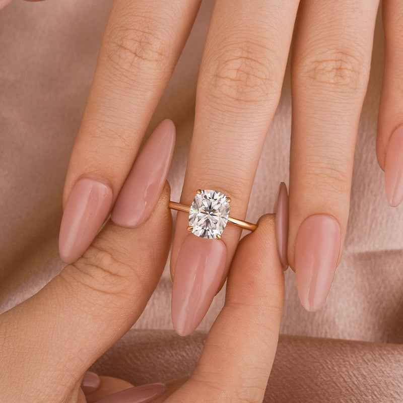 Moissanite Solitaire 4.0 Ct Cushion Cut Rose Gold Engagement Ring