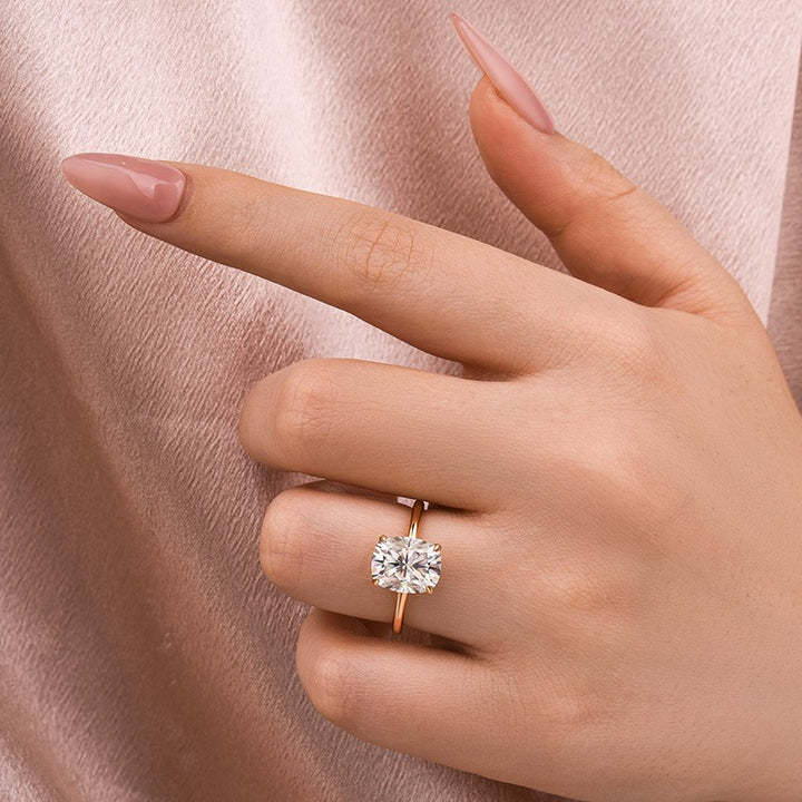 Moissanite Solitaire 4.0 Ct Cushion Cut Rose Gold Engagement Ring