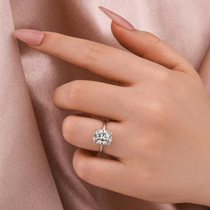 Moissanite Solitaire 4.0 Ct Cushion Cut White Gold Engagement Ring