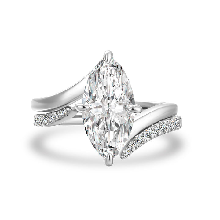 Moissanite 3.0Ct Marquise Cut Insert Wedding Ring Set For Women In Sterling Silver