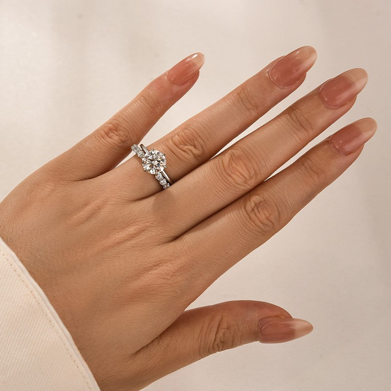 Moissanite 3.0Ct Round Cut 6 Prong White Gold Wedding Ring with Open Wedding Band