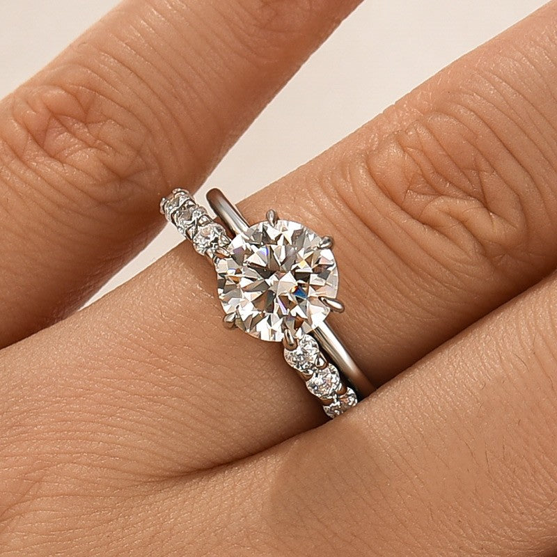 Moissanite 3.0Ct Round Cut 6 Prong White Gold Wedding Ring with Open Wedding Band