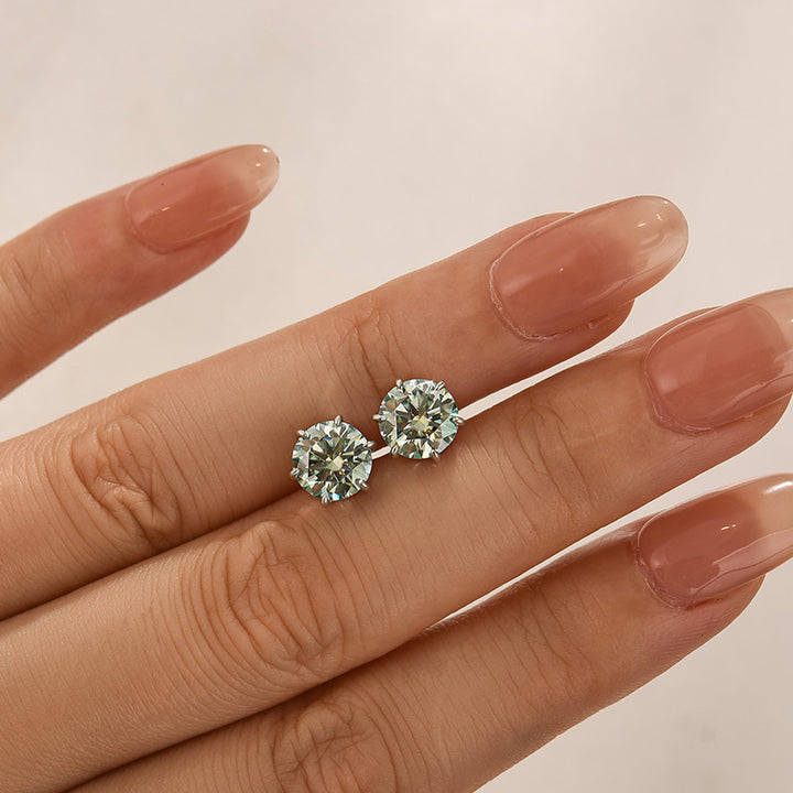 Moissanite Classic 1.2Ct*2 Round Cut 6 Prong Stud Earrings In Sterling Silver