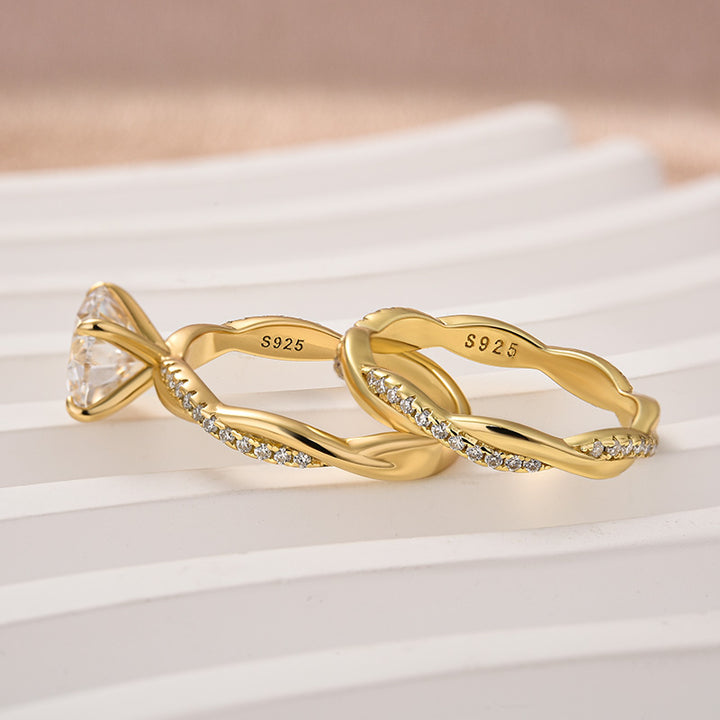 Rodiffy Moissanite 1.2 Ct/2.0 Ct Twist Yellow Gold Pave Wedding Ring Set
