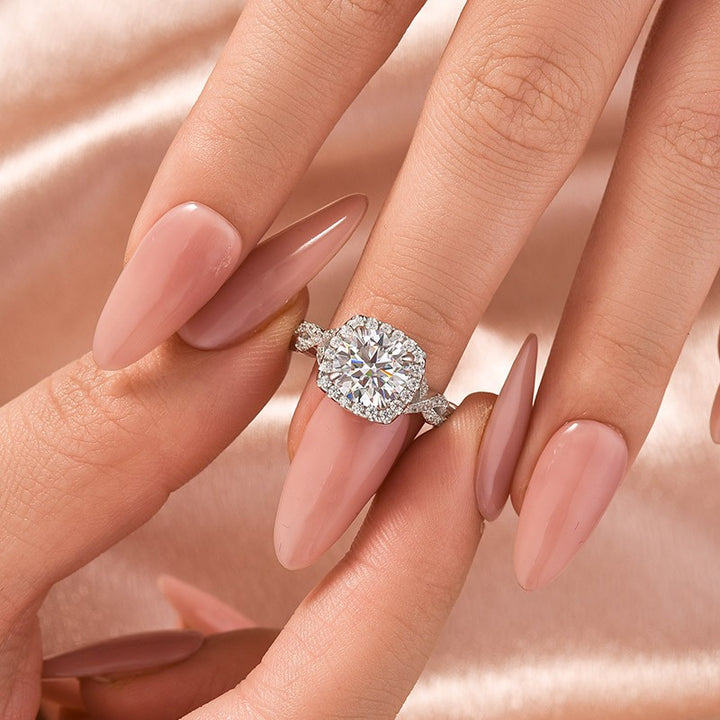 Moissanite 2.0 Ct Halo Round Cut Twist White Gold Engagement Ring